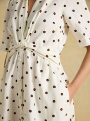 Joules Marina Cream Spot Knot Linen Midi Dress - Image 3 of 7