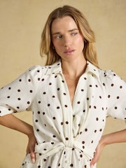 Joules Marina Cream Spot Knot Linen Midi Dress - Image 4 of 7