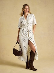 Joules Marina Cream Spot Knot Linen Midi Dress - Image 5 of 7