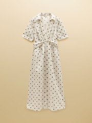 Joules Marina Cream Spot Knot Linen Midi Dress - Image 7 of 7