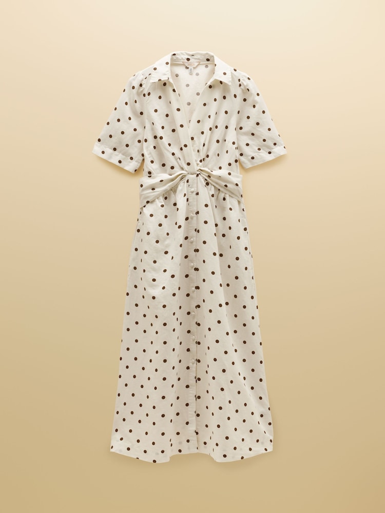 Joules Marina Cream Spot Knot Linen Midi Dress - Image 7 of 7 Joules Marina Cream Spot Knot Linen Midi Dress - Image 7 of 7