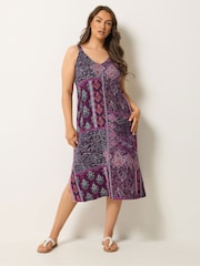 Yours Curve Purple Throw On All Over Print Midaxi Dress - Image 1 of 5