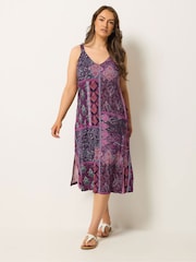 Yours Curve Purple Throw On All Over Print Midaxi Dress - Image 2 of 5