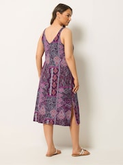 Yours Curve Purple Throw On All Over Print Midaxi Dress - Image 3 of 5