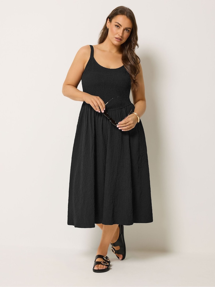 Yours Curve Black Shirred Sundress - Image 1 of 4