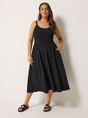 Yours Curve Black Shirred Sundress - Image 2 of 4
