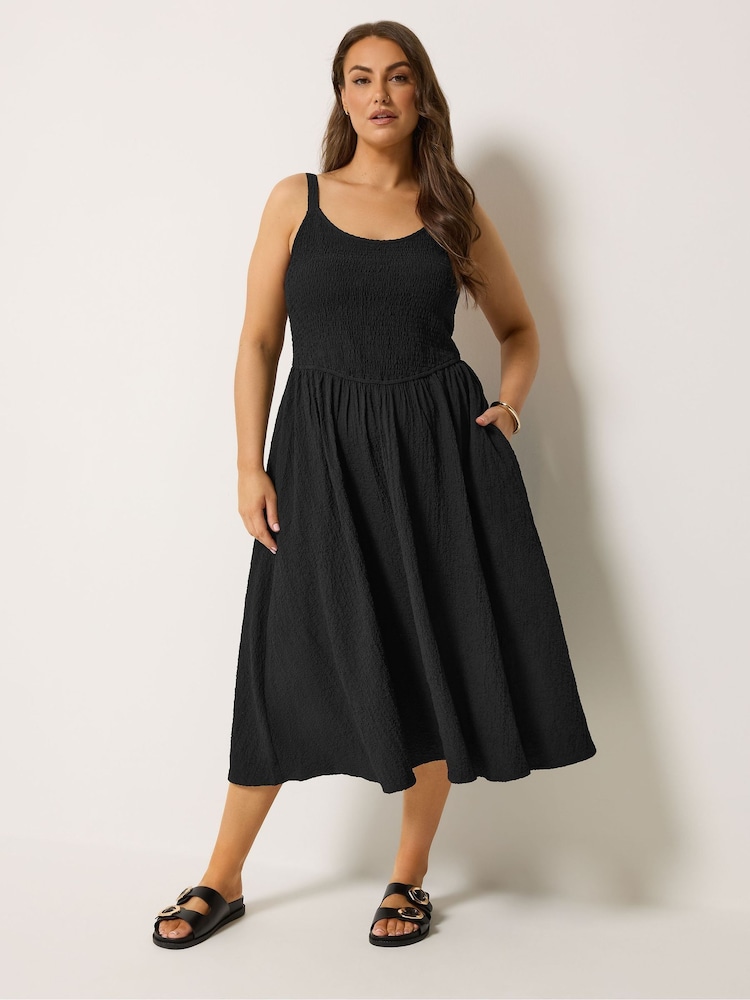 Yours Curve Black Shirred Sundress - Image 2 of 4