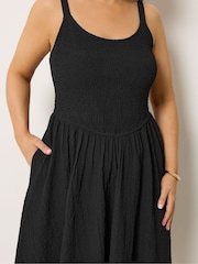 Yours Curve Black Shirred Sundress - Image 4 of 4