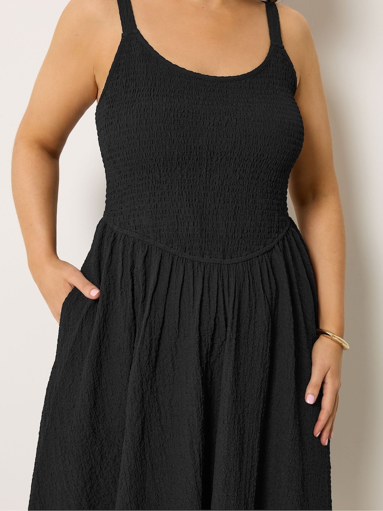 Yours Curve Black Shirred Sundress - Image 4 of 4