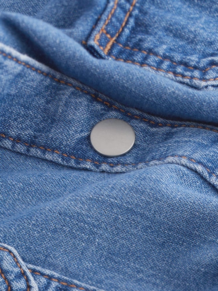 Mid Blue Print Oversized Denim 100% Cotton Shirt - Image 5 of 5 Mid Blue Print Oversized Denim 100% Cotton Shirt - Image 5 of 5