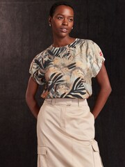 Safari Print Gathered Short Sleeve Textured Boxy T-Shirt - Image 2 of 6