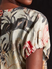 Safari Print Gathered Short Sleeve Textured Boxy T-Shirt - Image 4 of 6