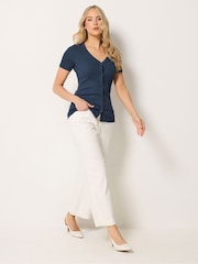 Long Tall Sally Blue Button Through T-Shirt - Image 2 of 5