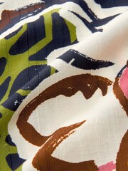 Navy Floral Print Gathered Short Sleeve Textured Boxy T-Shirt - Image 2 of 2