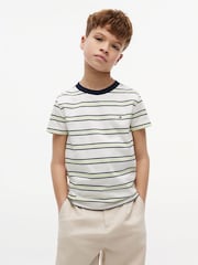 Tommy Hilfiger Cream Essential Flag Embroidery Crew Neck T-Shirt - Image 1 of 5