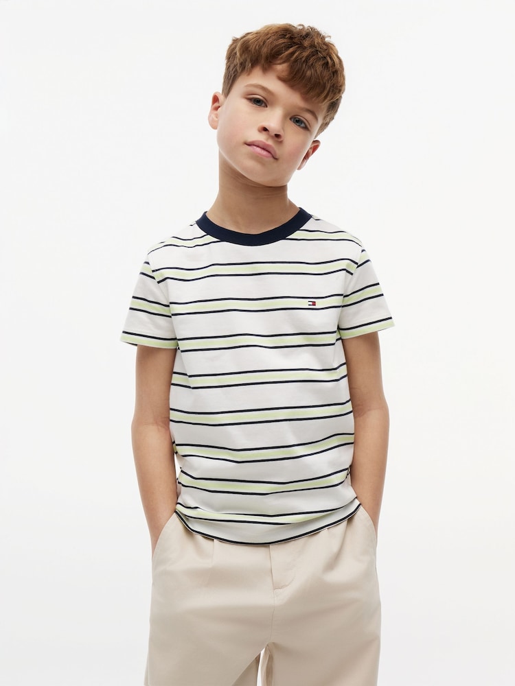 Tommy Hilfiger Cream Essential Flag Embroidery Crew Neck T-Shirt - Image 1 of 5