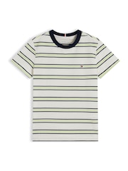 Tommy Hilfiger Cream Essential Flag Embroidery Crew Neck T-Shirt - Image 5 of 5