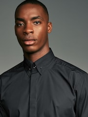 Black Regular Fit Long Sleeve Single Cuff Pin Collar Oxford Shirt - Image 1 of 9