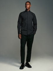 Black Regular Fit Long Sleeve Single Cuff Pin Collar Oxford Shirt - Image 3 of 9