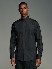 Black Regular Fit Long Sleeve Single Cuff Pin Collar Oxford Shirt - Image 4 of 9