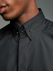Black Regular Fit Long Sleeve Single Cuff Pin Collar Oxford Shirt - Image 5 of 9
