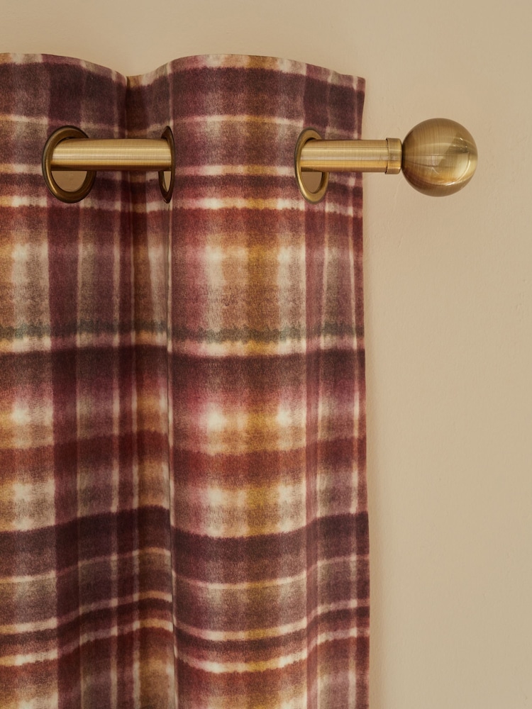 Orange/Plum Velvet Check Eyelet Lined Curtains - Image 1 of 6