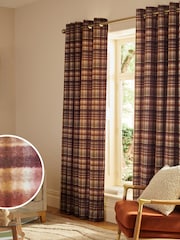 Orange/Plum Velvet Check Eyelet Lined Curtains - Image 2 of 6