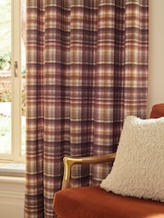 Orange/Plum Velvet Check Eyelet Lined Curtains - Image 4 of 6