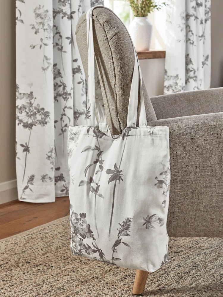 Grey Floral Eyelet Blackout/Thermal Curtains - Image 6 of 8