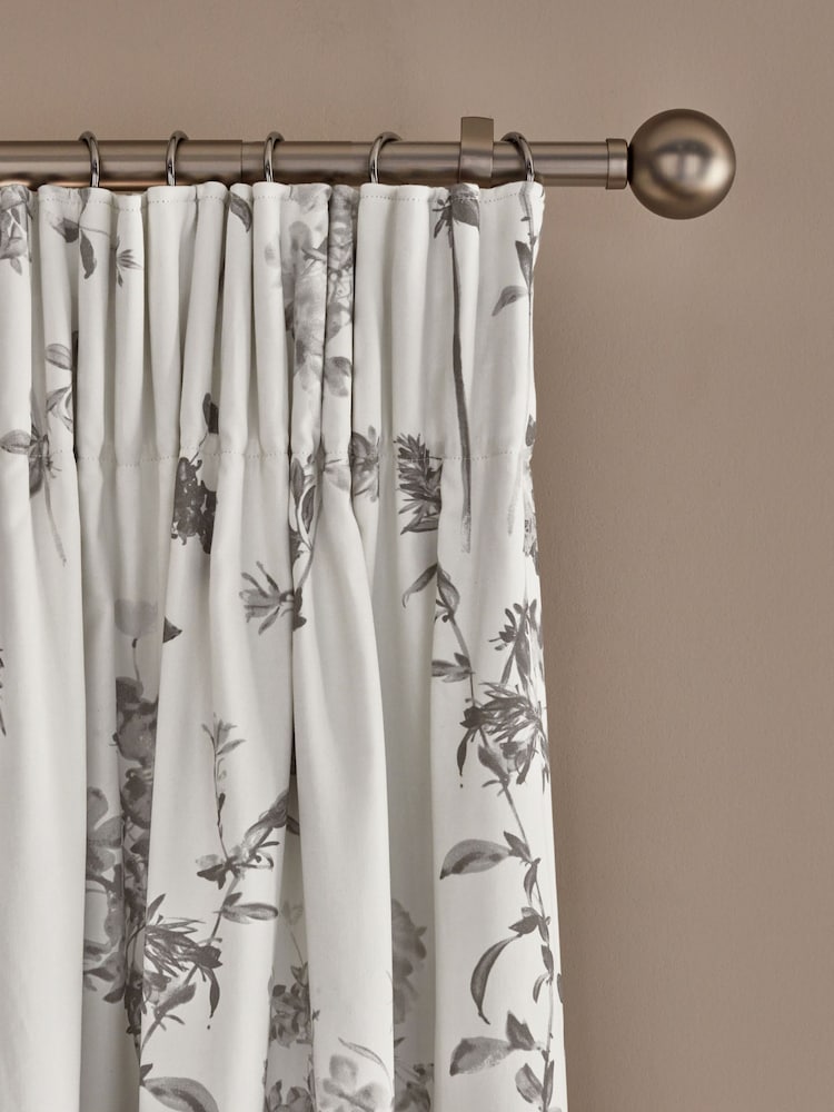 Grey Floral Pencil Pleat Blackout/Thermal Curtains - Image 1 of 8