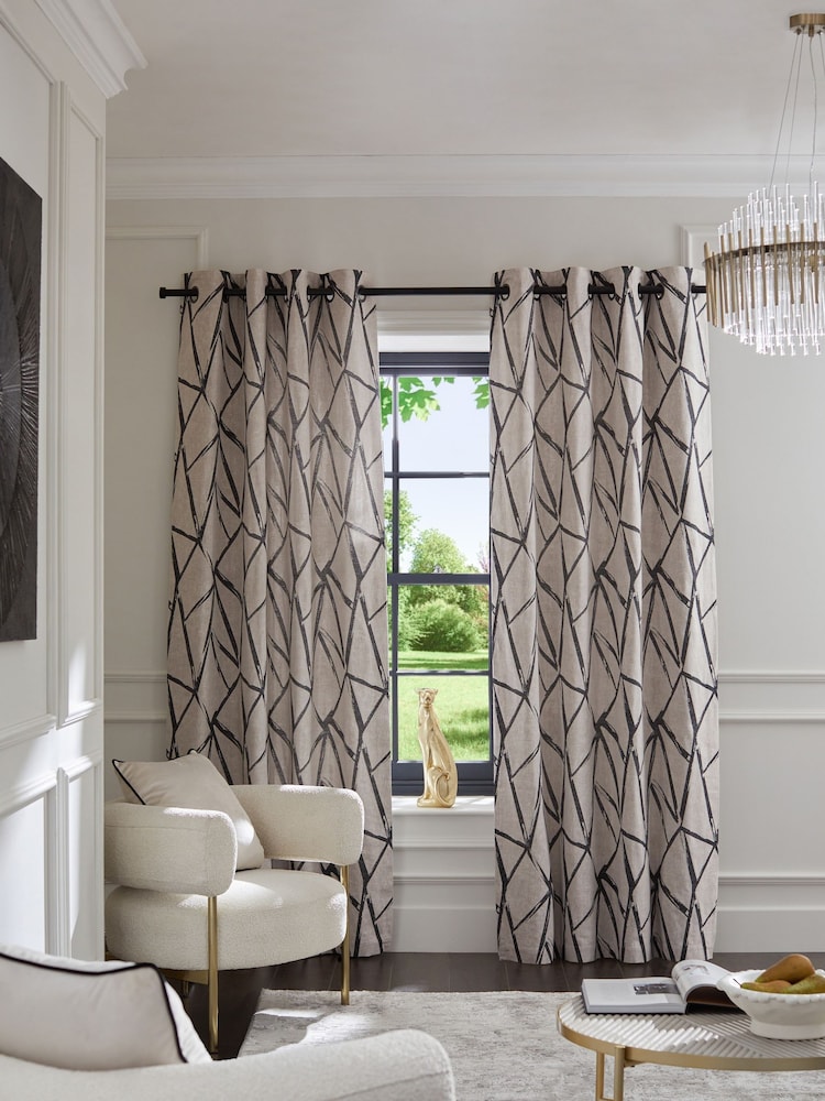 Abstract Lines Jacquard Eyelet Lined Curtains - Imagen 2 de 5