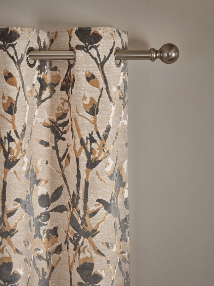 Natural Collection Luxe Heavyweight Cut Velvet Floral Eyelet Lined Curtains - Image 1 of 5