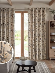 Natural Collection Luxe Heavyweight Cut Velvet Floral Eyelet Lined Curtains - Image 2 of 5