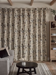 Natural Collection Luxe Heavyweight Cut Velvet Floral Eyelet Lined Curtains - Image 3 of 5