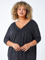 Roman Metallic Curve Back Bar Glitter Stretch Top - Image 1 of 5