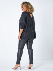 Roman Metallic Curve Back Bar Glitter Stretch Top - Image 3 of 5