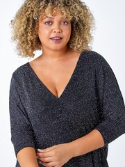 Roman Metallic Curve Back Bar Glitter Stretch Top - Image 4 of 5