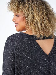 Roman Metallic Curve Back Bar Glitter Stretch Top - Image 5 of 5