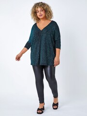 Roman Green Curve Back Bar Glitter Stretch Top - Image 1 of 5