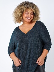 Roman Green Curve Back Bar Glitter Stretch Top - Image 2 of 5
