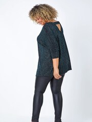 Roman Green Curve Back Bar Glitter Stretch Top - Image 3 of 5