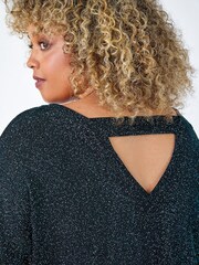 Roman Green Curve Back Bar Glitter Stretch Top - Image 5 of 5