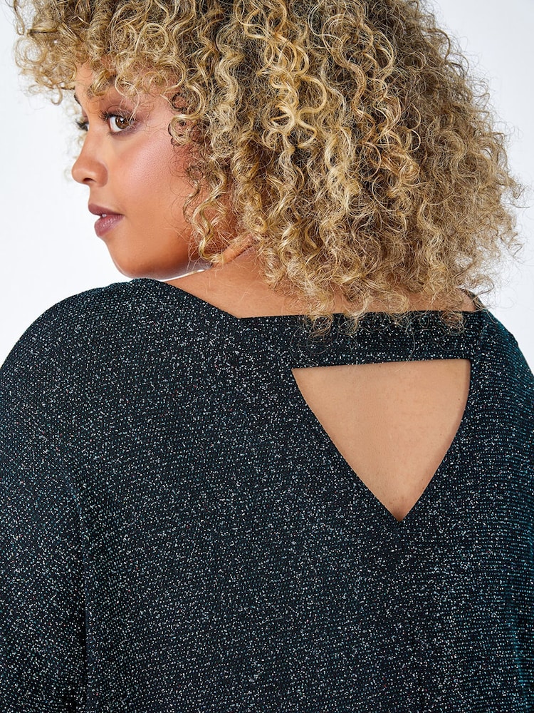 Roman Green Curve Back Bar Glitter Stretch Top - Image 5 of 5