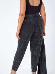 Roman Black Curve Glitter Belted Tapered Stretch Trousers - Image 2 of 5