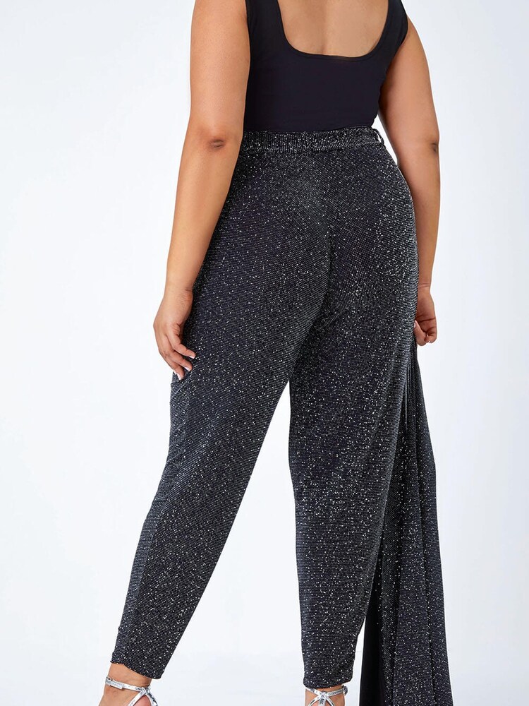 Roman Black Curve Glitter Belted Tapered Stretch Trousers - Image 2 of 5
