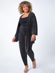 Roman Black Curve Glitter Belted Tapered Stretch Trousers - Image 3 of 5