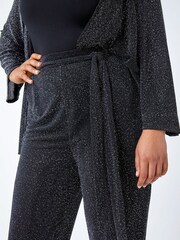 Roman Black Curve Glitter Belted Tapered Stretch Trousers - Image 5 of 5