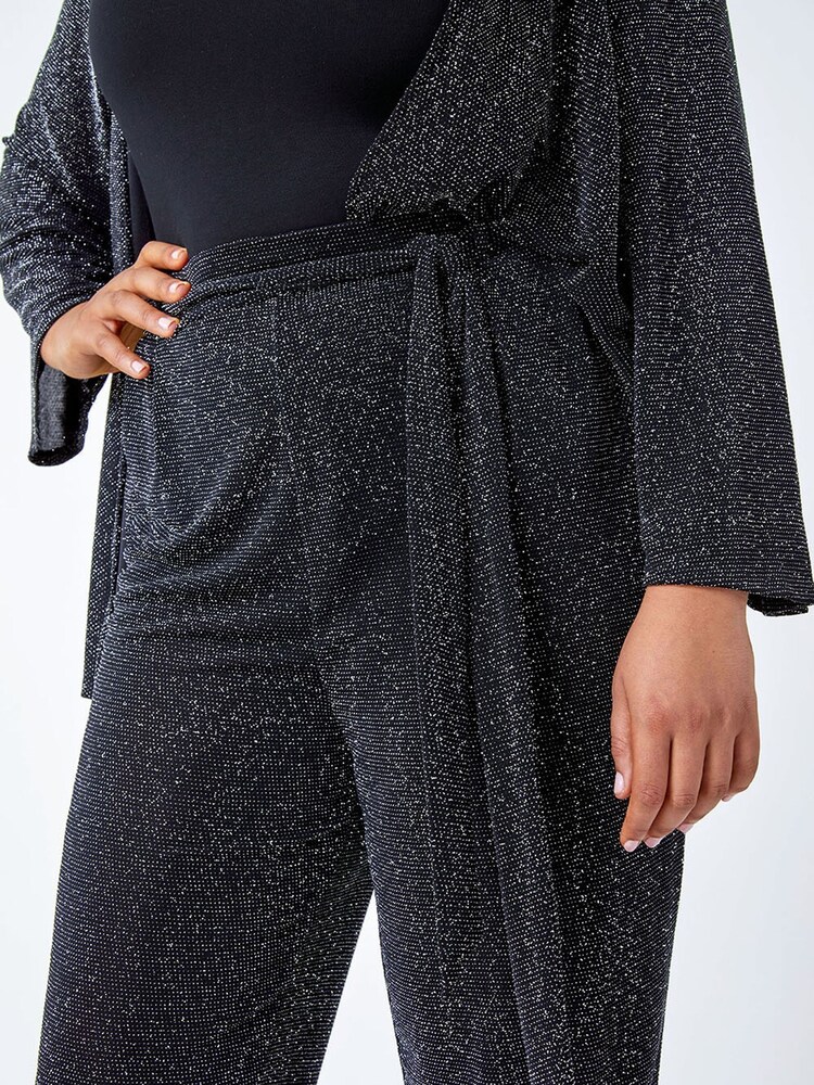 Roman Black Curve Glitter Belted Tapered Stretch Trousers - Image 5 of 5