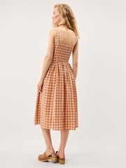 Monsoon Orange Hattie Sleeveless Gingham Midi Dress - Image 2 of 5
