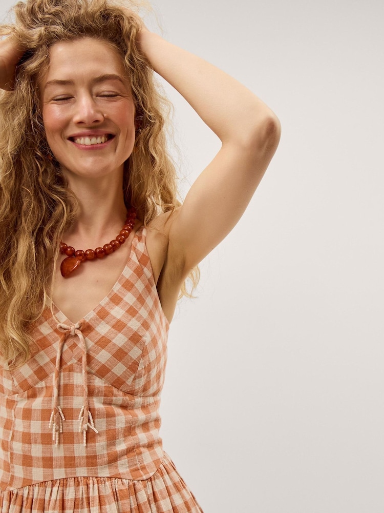 orange gingham midi dress Sunset Orange Gingham Cotton Midi Dress 5XL